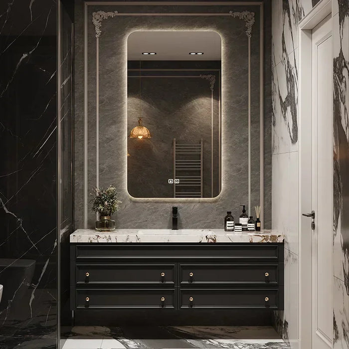 American Retro Oak Solid Wood Bathroom Cabinet Rock Ceramic Washbasin Luxury Bathroom Vanity Sink Cabinet Bathroom Furniture