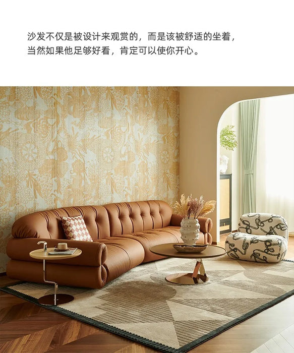 French retro light luxury leather sofa three middle black straight line head layer cowhide sofa