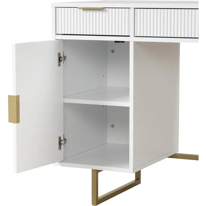 Nathan James Jacklyn Modern Home Office Writing Desk, White/Pale Gold Home Office Desks, Home Office Desks