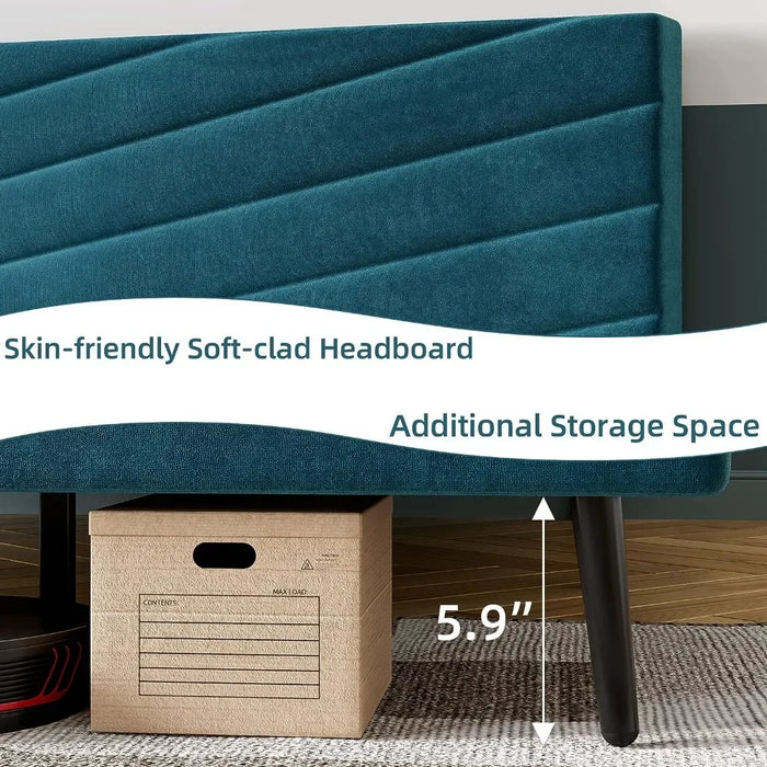 King Size Bed Frame, Platform Bed Frame with Adjustable Headboard, Upholstered Bed Frame King, Wood Slats Support, No Box Spring