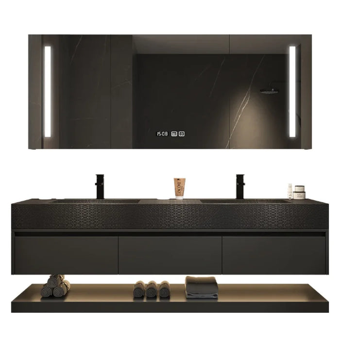 Modern Black Bathroom Cabinets Slate Integrated Seamless Washbasin with Drawers Bathroom Vanity with Sink Bathroom Furniture