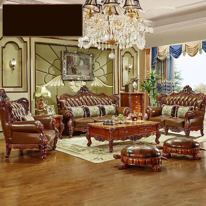 European-style Leather Sofa Villa Living Room Luxury Combination 123 All Solid Wood American First Layer Cowhide Sofas