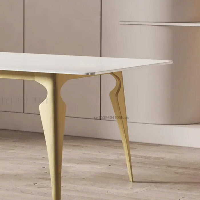Modern Minimalist Kitchen Table Stainless Steel Feet Furniture Leather Chair And Rectangle Table Light Luxury Dining Room Sets
