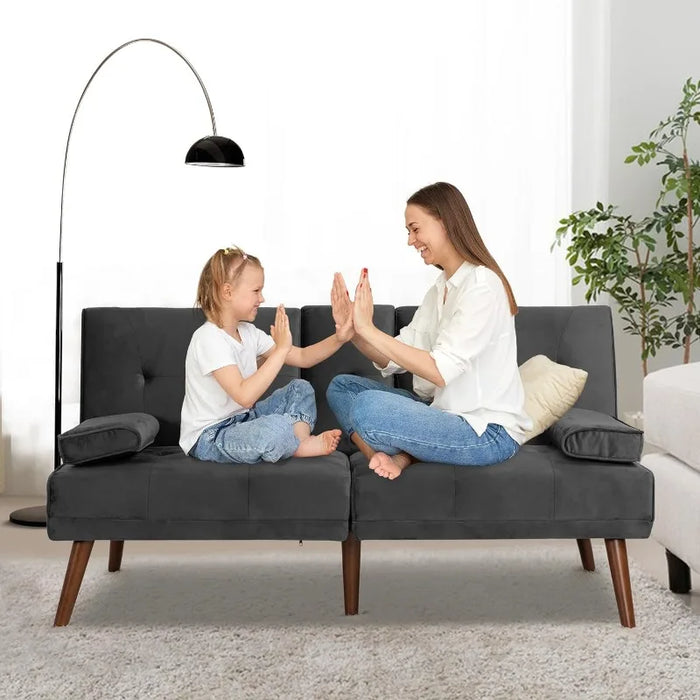 3 in 1 Convertible Sofa Bed Upholstered Small Folding Loveseat Couch w/Removable Armrest, Modern Futon Recliner Sleeper