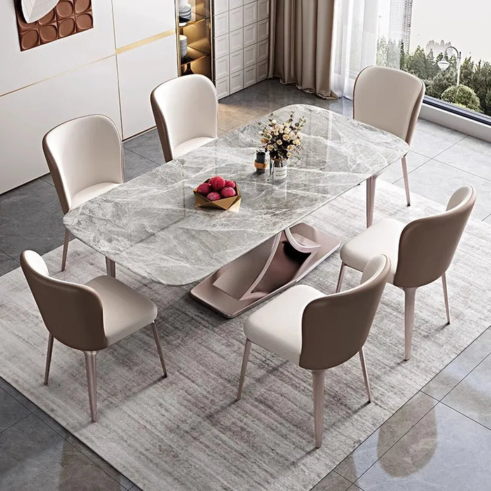 White Marble Dining Room Sets 6 Person Eclectic Luxurious Kitchen Table Chairs Set Complete Mesa Comedor Restaurant Furiture