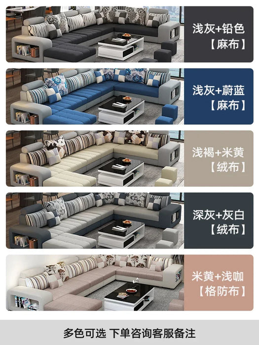 Cloth sofa size apartment technology cloth sofa living room U-shaped modern combination suit simple furniture
