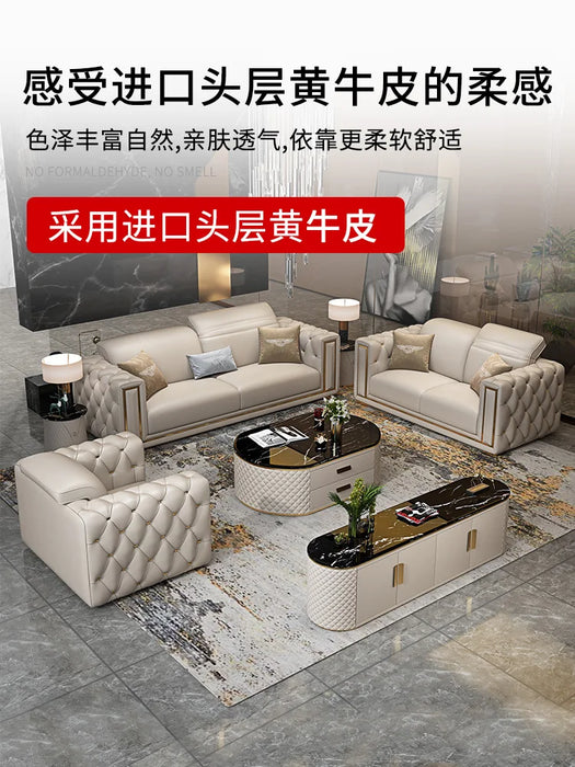 Light luxury leather sofa villa living room combined furniture Italian American postmodern net red leather sofa
