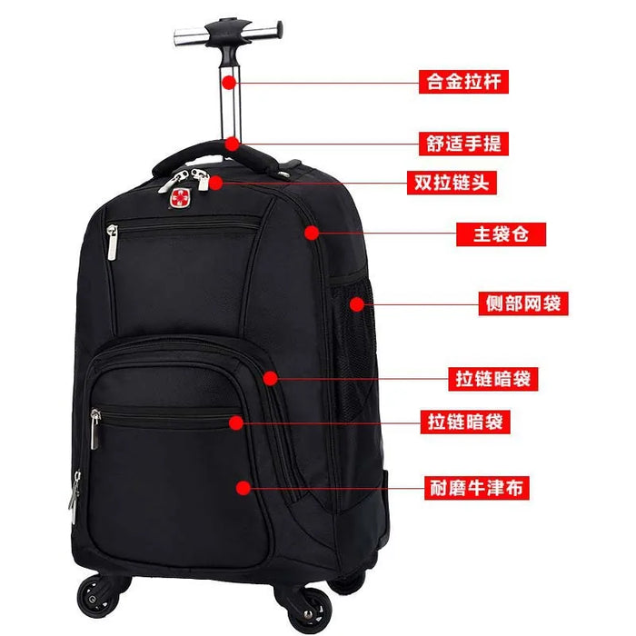 18 Inch Soft Canvas Women's Travel Bag With Wheels Trolley Laptop Luggage Bag Tourist Backpack Boarding Case Free Shipping