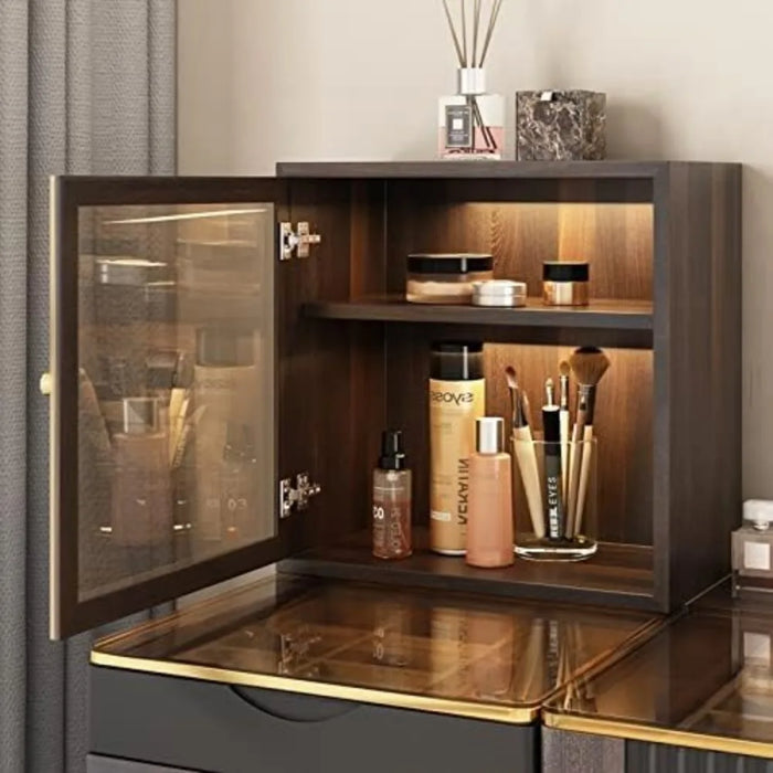 Premium Makeup Vanity Table with Stool,Dressing Table,LED Lighted Mirror,5 Drawers, Side Cabinet,Vanity Desk,Dresser Desk