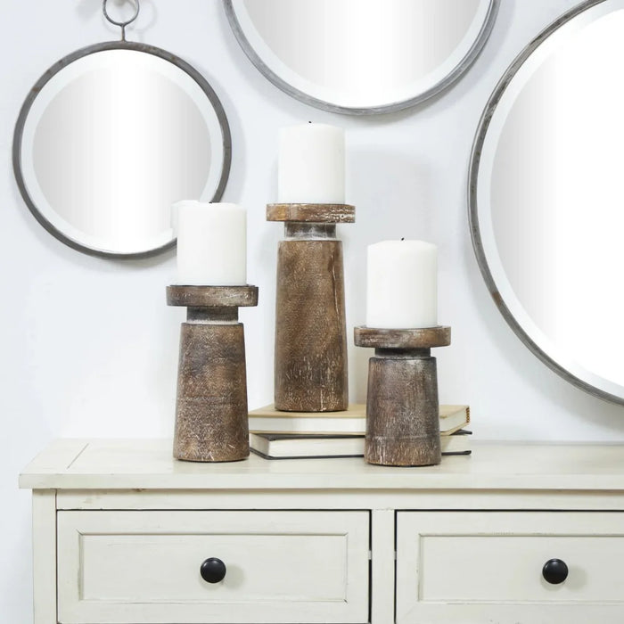 Candlesticks for Candles Set of 3 Candle Holder Distressed Coastal Mango Wood Candle Holder Home Decorations Holders Decor