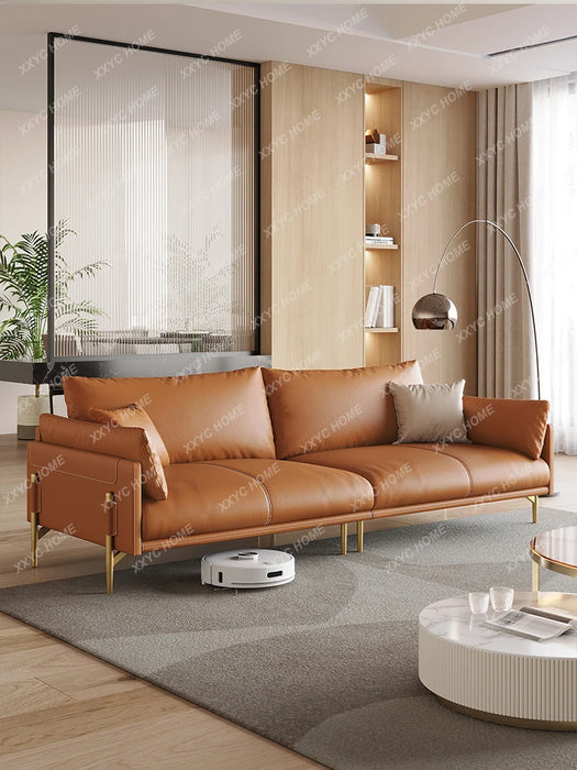 Leather Sofa Small Apartment Living Room Minimalist First Layer Cowhide Straight Seat Sofa Combination