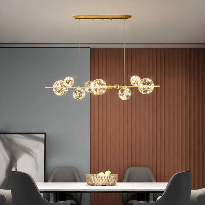 Nordic Led Glass Ball Chandelier with Remote Control Long Ring Golden Living Dining Room Pendant Home Decoration Indoor Lighting