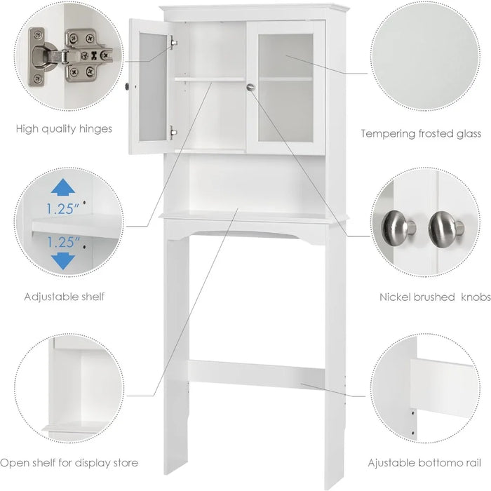 Above Toilet Storage Cabinet With Glass Doors Bathroom Organizer and Storage White Home Furniture Accessories Cabinets Shelf