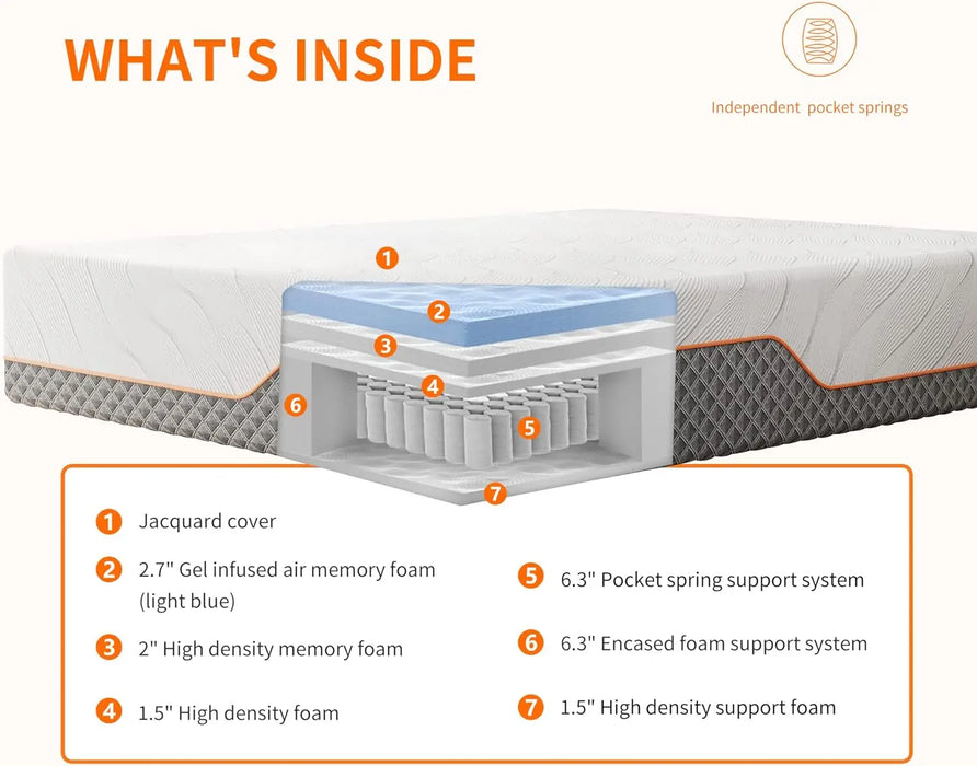 14 Inch Memory Foam Hybrid Mattress - 319 Independent Pocket Innersprings - Mattress in Full/Twin-XL/Full/Queen optional
