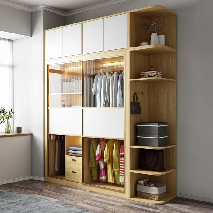 Nordic wardrobe sliding door modern simple household bedroom bright glass door cabinet combination movable door light luxury war