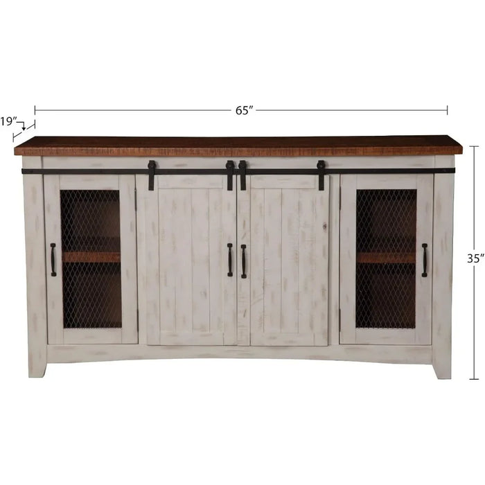 70" TV Stand | Antique White & Aged Distressed Pine Freight Free Entertainment Center for Tv Stand Living Room Furniture Shelf