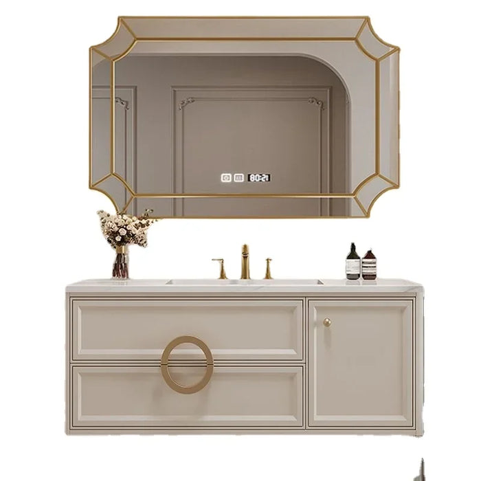 Light Luxury Oak Bathroom Cabinets Rock Plate Seamless Sink Washstand Modern Washbasin Toilet Vanity French Bathroom Furniture