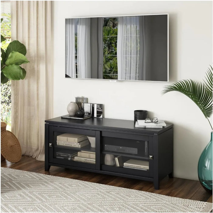 SOLID WOOD 48 Inch Wide Contemporary TV Media Stand in Black for TVs up to 55 Inch, For the Living Room and Entertainment Center