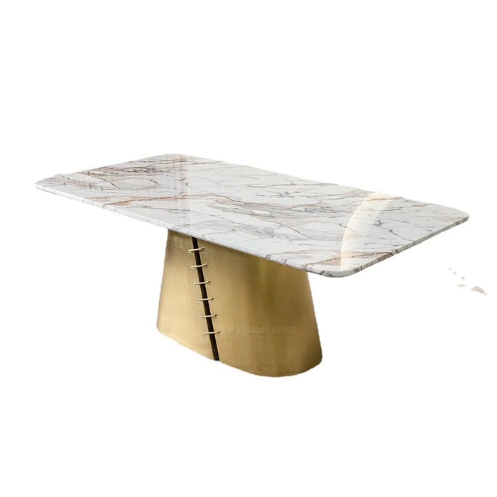 Custom marble table light luxury high-end rectangular large apartment 6 people stainless steel titanium gold dining table and