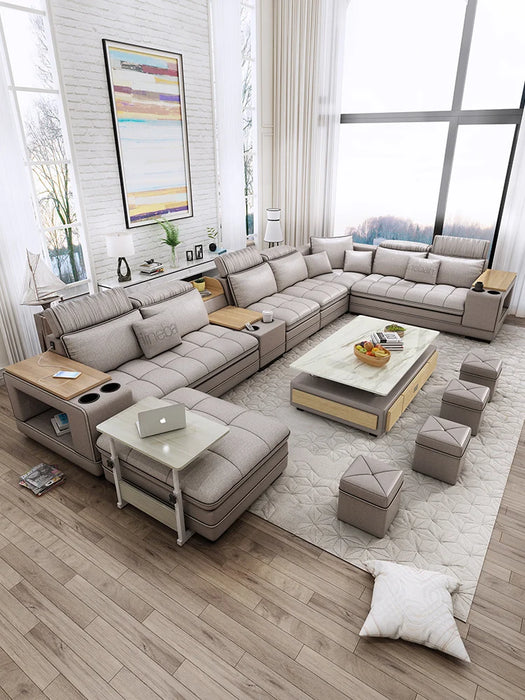 fabric living room Sofa bed sets big U shape corner cloth couch Nordic modern speaker sound system  bluetooth muebles de sala ca