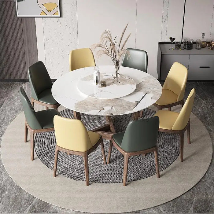 Nordic Round Dining Table With Turntable For Small Apartment Solid Wood Kitchen Household Furniture Simple Slate Table 4 Chairs