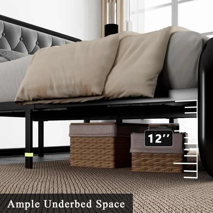 12" Under-Bed Storage Bed Bases & Frames Noise-Free Easy Assembly Grey Frame Full Size Bedroom Furniture Home