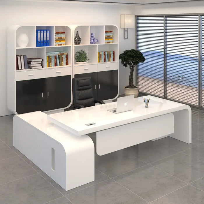 Simple, modern, stylish and painted white creative luxury desk and chair.