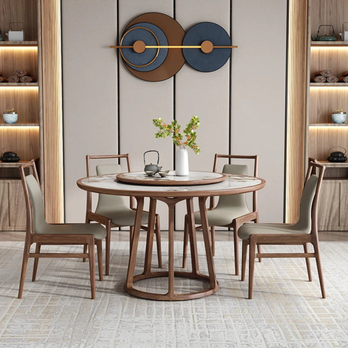 Combination Glossy Dining Tables Rock Plate High End Light Luxury Round Wooden Dining Tables Mesa Plegable Furniture Set QF50DT
