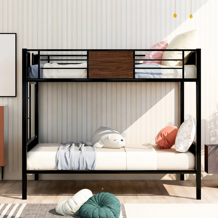 Bunk Bed Modern Style Steel Frame Bunk Bed with Safety Rail, Built-in Ladder for Bedroom