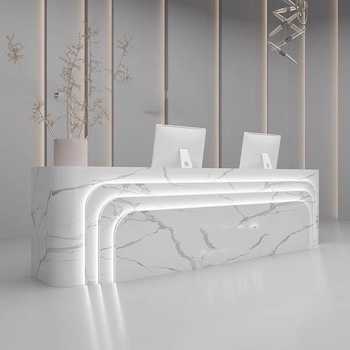 Standing Luxury Reception Desk Front White Wood Modern Reception Desks Basses Clinic Comptoir Coiffeur Commercial Furniture