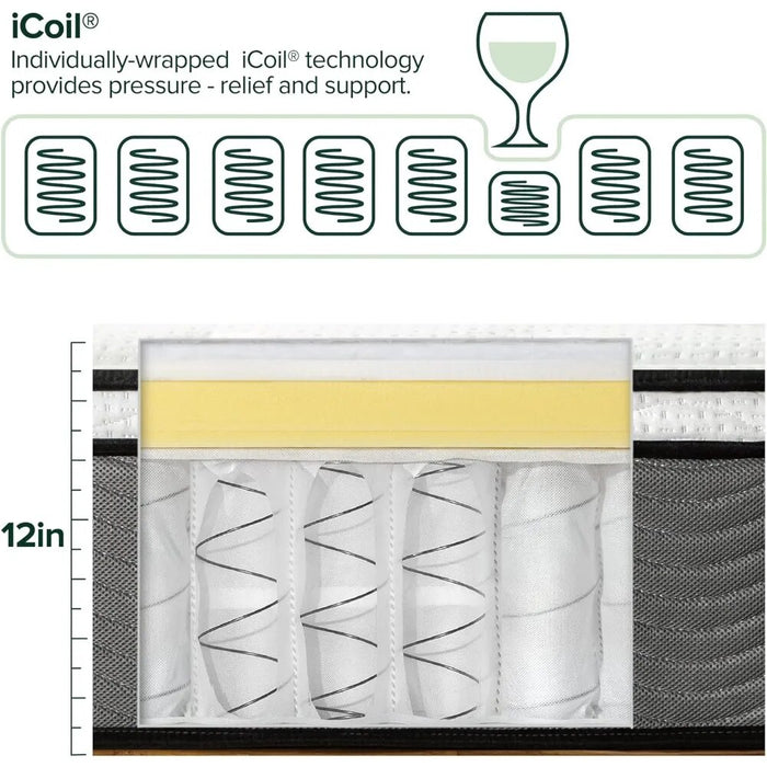12 Inch Support Plus Pocket Spring Hybrid Mattress, Extra Firm Feel, Heavier Coils for Durable Support King , White
