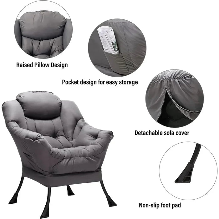 Lazy Chair with Ottoman,Lounge Accent Chair with Armrests and a Side Pocket,Upholstered Sofa Chairs Chair with Footrest for,Grey
