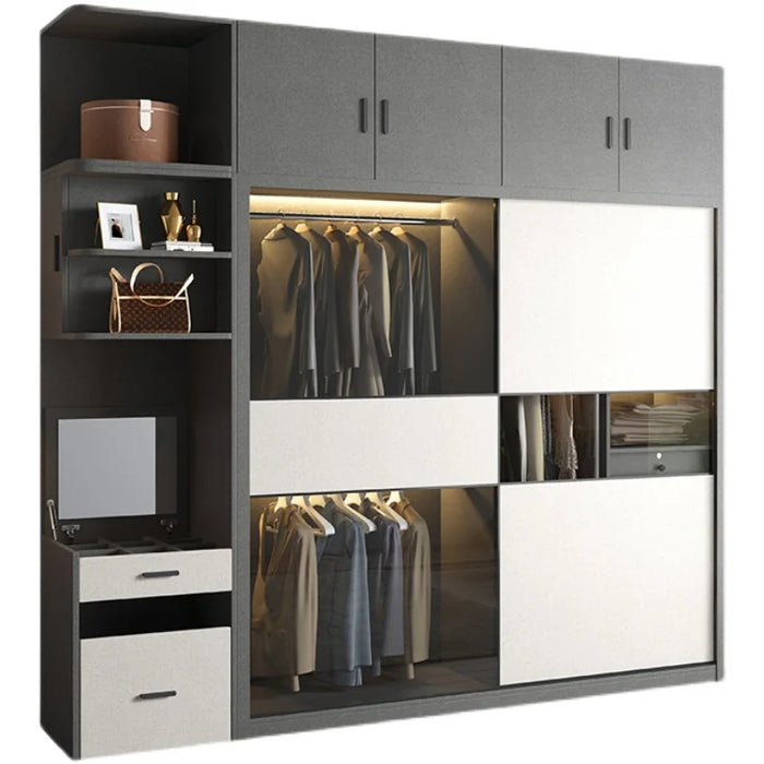 Nordic sliding door wardrobe simple modern assembly household bedroom sliding door wardrobe full solid wood multilayer board sto