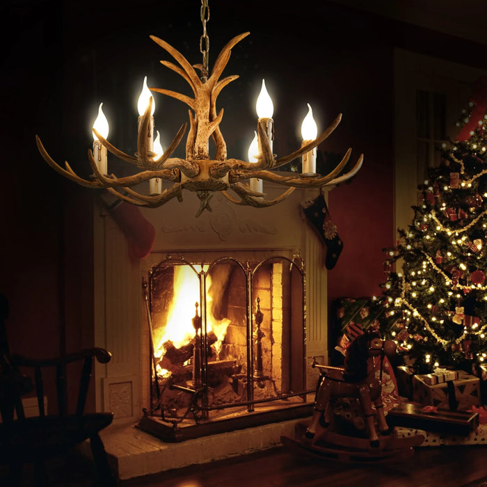 Antler Chandelier Hanging Light Resin 6-Light Candle Lamp Home Decor For Living Room Lobby Interior Lighting Fixture
