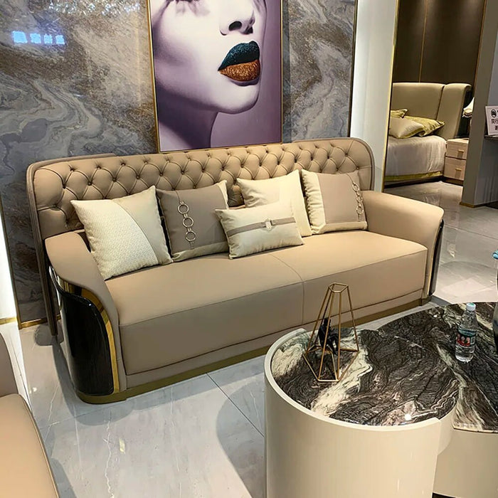 Luxury High End Genuine Leather Sectional Sofa Set with Coffee Table Chair for Living Room Furniture