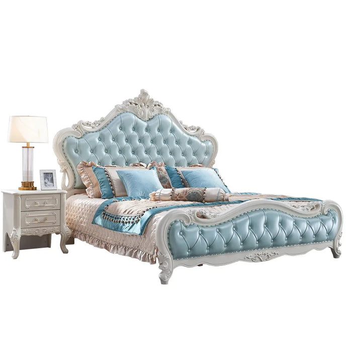 Bedroom furniture European full solid wood bed double bed American modern simple princess wedding bed real leather