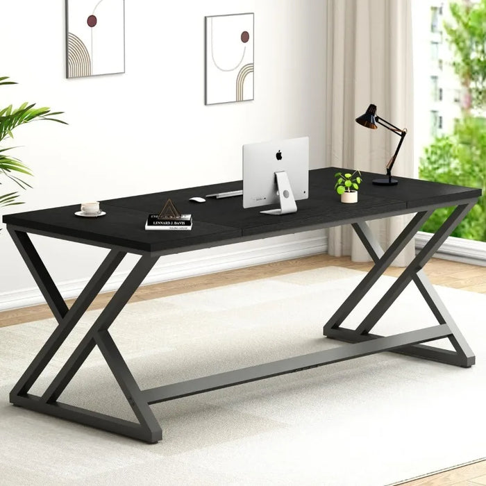 Computer Desk, Large Industrial Pc Study Home Office Desk, Long Modern Wood Gaming Work Writing Desk for 2 Person