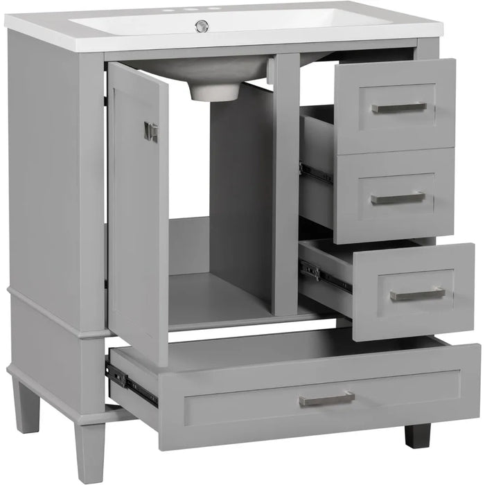 Merax 30 Inch Bathroom Vanity with Sink Top Combo, Modern Cabinet with Soft Closing Door & 3 Storage Drawers, Grey