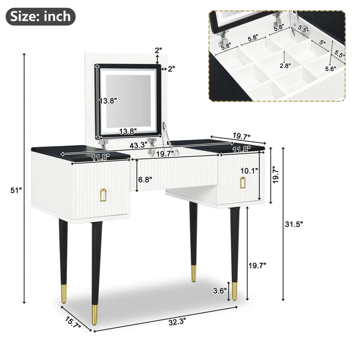 Modern Vanity Table Set with Flip-top Mirror and LED Light, Dressing Table