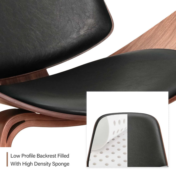 Lounge Shell Chair Faux Leather Solid Wood Style Kitchen Chair Single Sofa Chair Smile Airplane Chair for Living Room