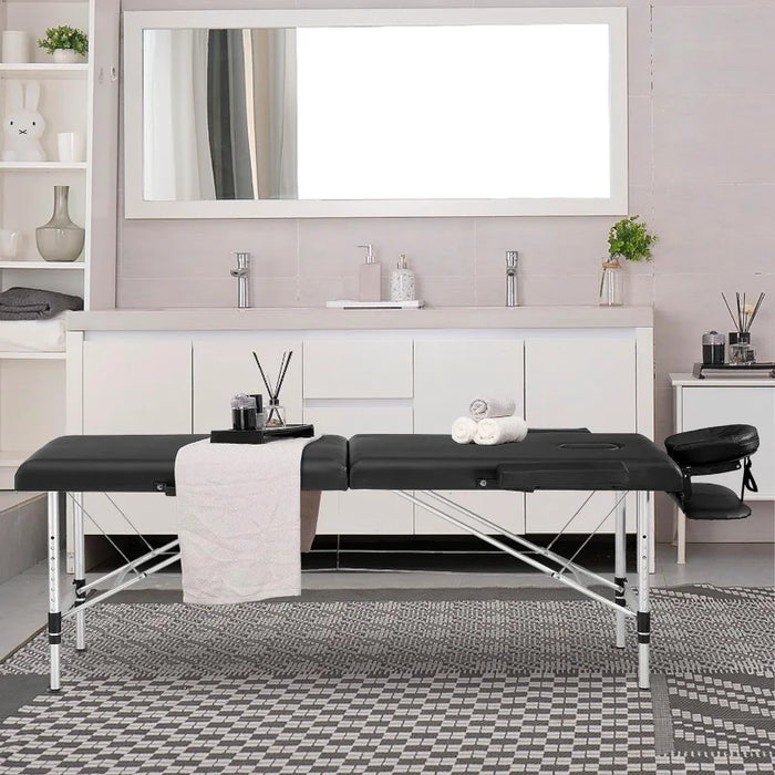 Prilinex Portable Folding Massage Table, 2 Sections Reclining Spa Bed, Aluminum Legs, with Carrying Bag, Face Cradle & Armrest -