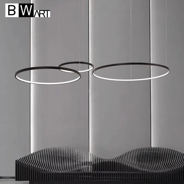 Modern LED Pendant Chandelier Lights for Living Dining Room White Black Circle Rings Aluminum Body Lamp Fixtures Home Lamp