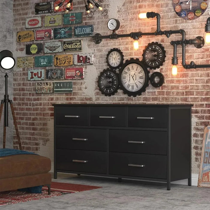 Dresser for Bedroom, Industrial Wood Storage Organizer with Sturdy Steel Frame, Wood Dressers & Chests of Drawers, Dressing Desk