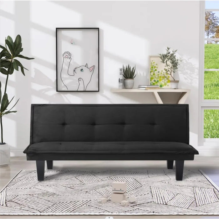 Futon Sofa Bed , 63.8'' Black Faux Suede Convertible Sofa Couch for Living Rooms, Apartments, And Offices,Living Room Sofas