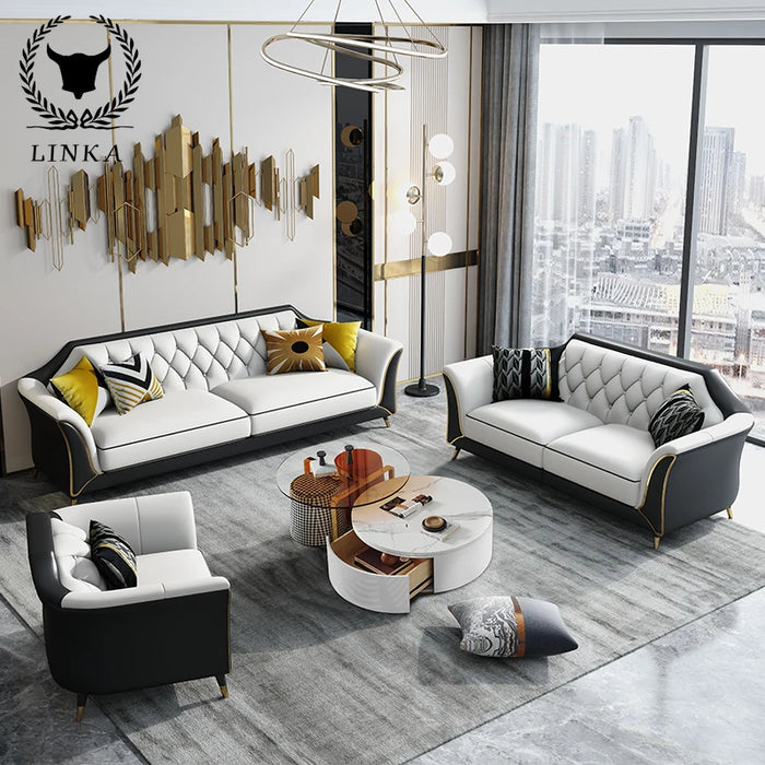 Light luxury furniture American  modern minimalist living room leather sofa combination