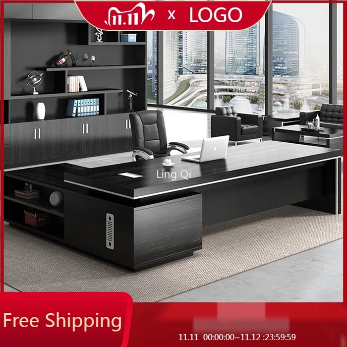 Light Luxury Minimalist Office Desk Black Executive Home L Shaped Computer Desk Reception Floor Mesa Escritorio Office Furniture