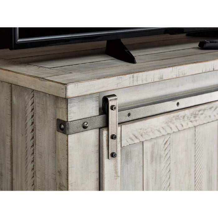Modern Farmhouse TV Stand Fits TVs up to 58", Sliding Barn Doors with Adjustable Storage Shelves, Whitewash