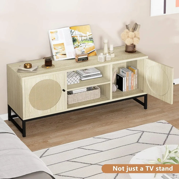 47.2'' L X 15.75'' W X 22'' H Home Furniture for Tv Rattan TV Stand Easy Assembly Rustic Oak Beige Cabinet Living Room Table