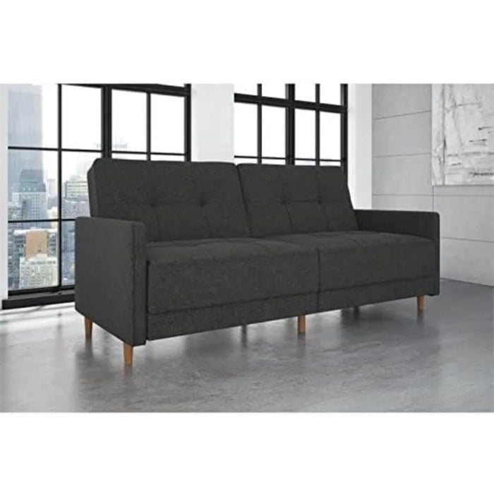 Living Room Sofa Coil Futon Sofa Bed Couch With Mid Century Modern Design - Grey Linen Living Room Sofas for Home Furniture