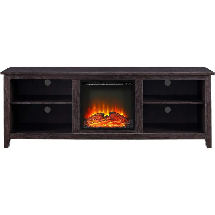 Walker Edison Wren Classic 4 Cubby Fireplace TV Stand for TVs up to 80 Inches, 70 Inch, Espresso, TV Mount Stands